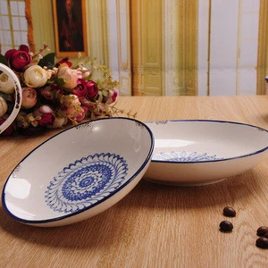 Retro old fashion dinnerware set, 16pcs blue plate bowl dinner set