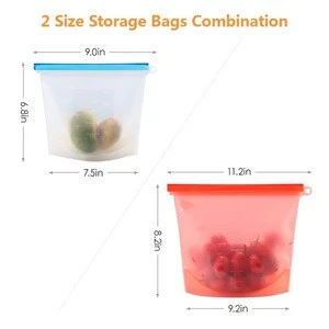 Reusable Silicone Food Bag Reusable Storage Bag for snack Meat Fruit and Vegetables (4 Pack)