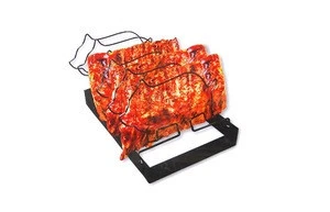 Rib Rack BBQ - Non-Stick Rib Holder for Grilling 5 Holds Black Grill Racks Outdoor Barbecue Accessories BBQ Grill rack
