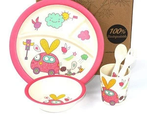 Round compartment bamboo fiber kids dinner set of 5
