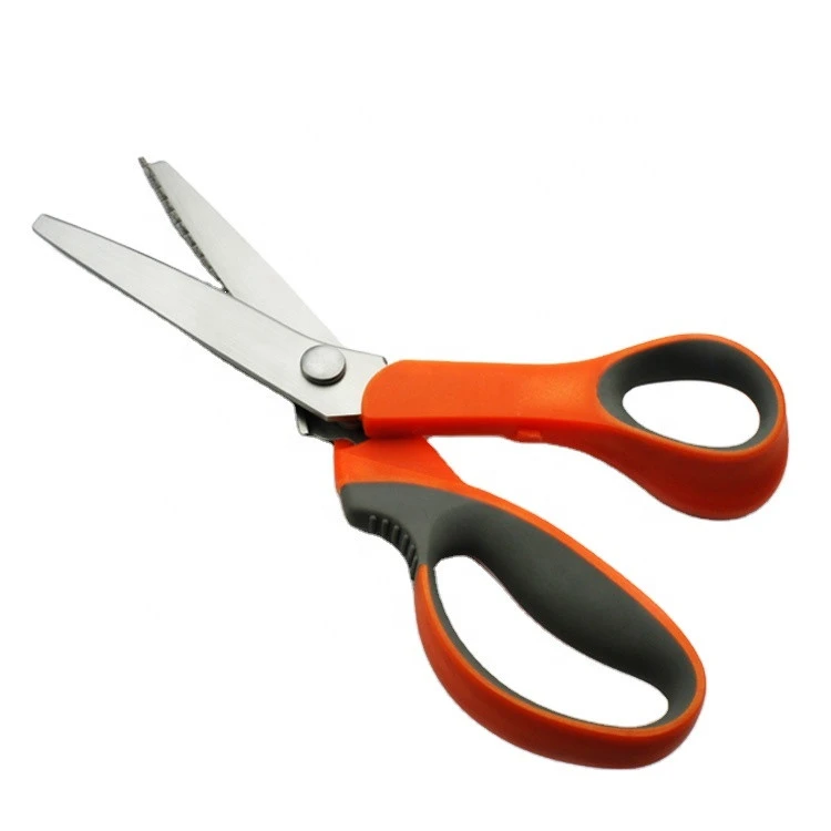 S8-1008 Multi Pinking Shears Cutting Paper Cloth Scissors Round Shape Blades With Soft Handle