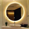 Sandblasted Illuminated Led Lighted Bath Mirror Round Led Bathroom Mirror