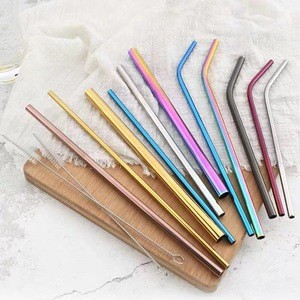 Seaygift Reusable Drinking Straw Stainless Steel Eco-Friendly Straight/ Bend Metal Straw with Cleaner Brush Bar Accessories