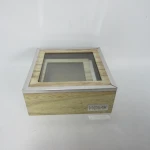 Set of 2 rustic vintage small jewelry storage square craft wooden gift box with glass lid