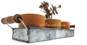 Set of 3 Succulent Terracotta Pot With Galvanized Tray- Succulent Clay Pots