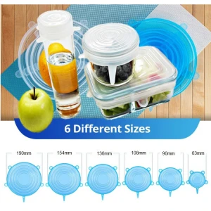 silicone stretch lids set of 6, reusable durable food storage covers for bowl, 6 different sizes to meet most containers, dishwa