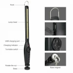 Slim COB LED work light USB rechargeable magnet inspection light Mechanic Flashlight Camping Hiking Car Repair Light