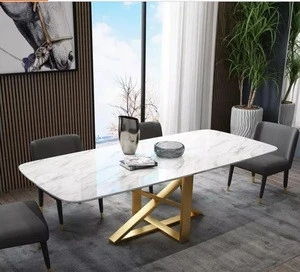 Space saving  marble restaurant dining tables sets with 6 chair