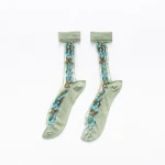 Spring summer glass transparent breathable fashion japanese girl student tube floral silk socks