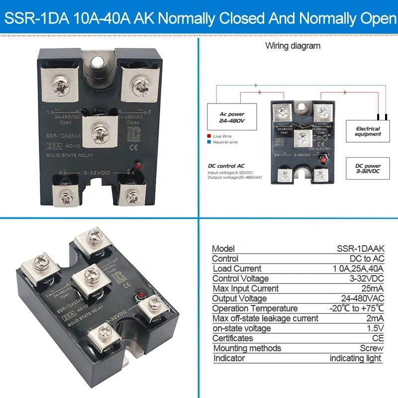 SSR-1DAAK DC TO AC NC And NO Single Phase Normally Closed And Normally Open 10A Solid State Relay