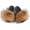 Stable Quality Raccoon Fur Soft Sandals Wholesale Women Slippers Natural Color Fur Slides