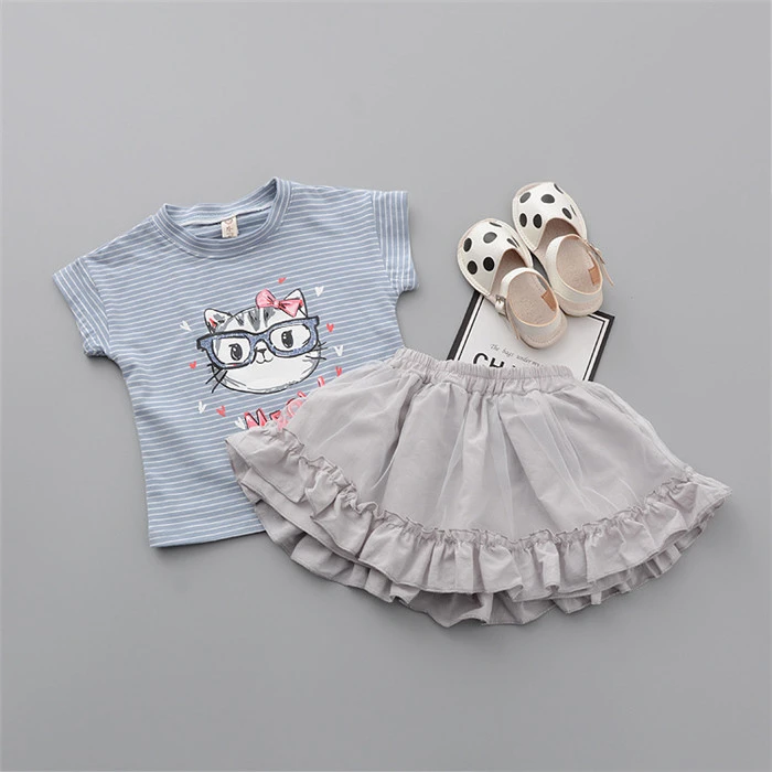 Summer Wholesale Baby Girl Skirts Sets Summer 2Pcs Clothes Set Tshirt Korean Kids Tutu Skirt Girls China Manufacturer