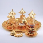 Tea Set of 6 Cups and Saucers Turkish Tea Set with Tray and Sugar/Delight Bowl