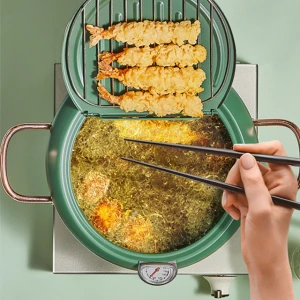 Temperature control Kitchen cookware 20/24cm stainless steel oil strainer pot Round deep fryer pots