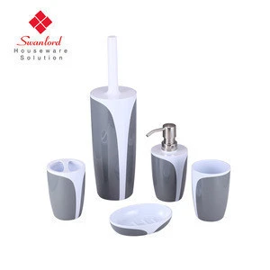The popular plastic toothbrush holder toilet brush accessory 5pcs bathroom set