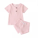 Toddler Kids Baby Girls Boys Summer Clothes 2020 Solid Color T Shirt Tops Bow Shorts 2pcs Outfits Set Summer Clothes