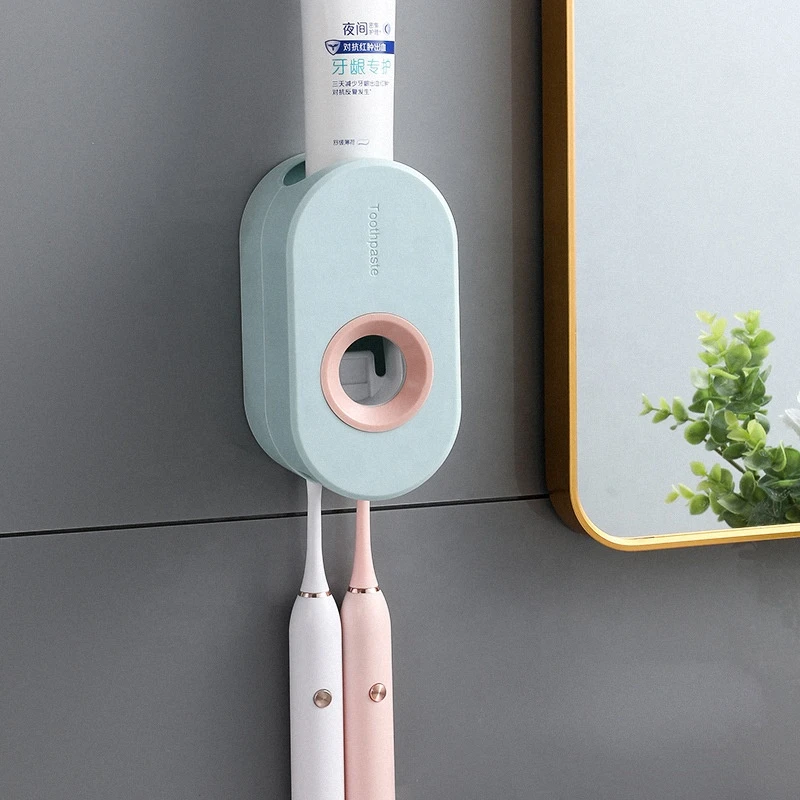 Two Tooth Brushing  And Automatic Toothpaste Dispenser Wall-mounted Plastic Toothbrush Holder