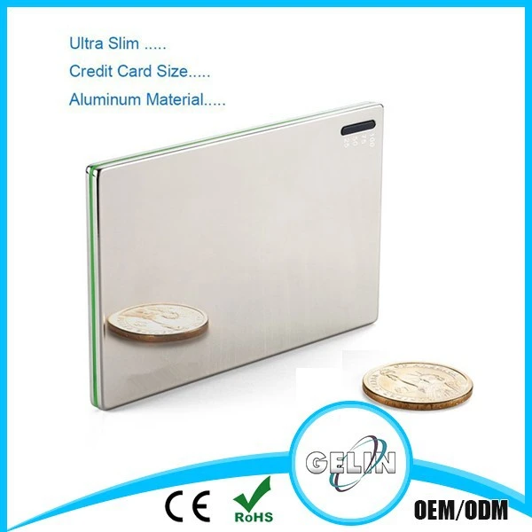 Ultra Slim, Credit Card Size, Aluminum Material 2000mAh Wallet-Sized Portable Charger External Battery Power Bank