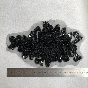 Vintage Mesh Embroidered Black sequins beads patch
