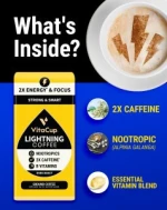 VitaCup Lightning Blend Ground Coffee Bags with Natural Nootropics and Vitamins for Intense Energy & Mental Clarity [96 oz; (8)