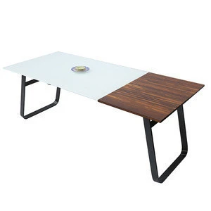 White glass and bamboo top expandable table