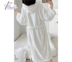 white hooded spa robes in 100% cotton terry fabric, robe length-132cm