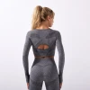 wholesale apparel stock seamless long sleeve yoga crop top and leggings womens gym set