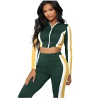 Wholesale color block  custom track suit women splice cotton training jogging wear