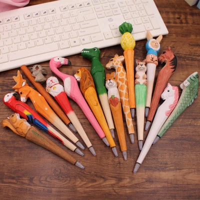 Wholesale Creative Wood Carving Animal Pen Stall Spots Hot Sale Craft Gift Neutral Pen