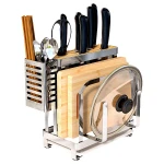 Wholesale multifunctional stainless steel knife holder kitchen Desktop tableware storage rack pot cover rack