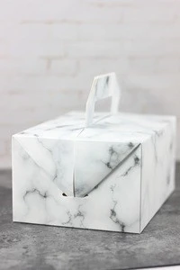 Wholesale Personality marble pattern folding Cake Box with handle can custom