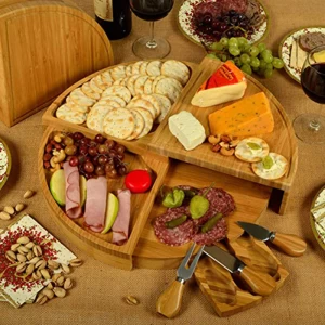 Wholesale Rectangle Wooden Bamboo Cutting Cheese Board With Drawer