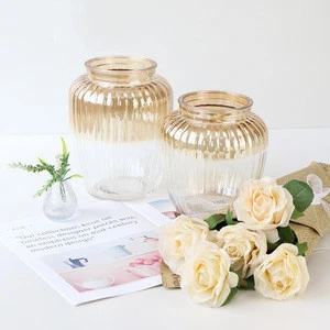 Wholesale Simple Style Gold And Clear Pumpkin Shaped Glass Vase For Flower Arrangement