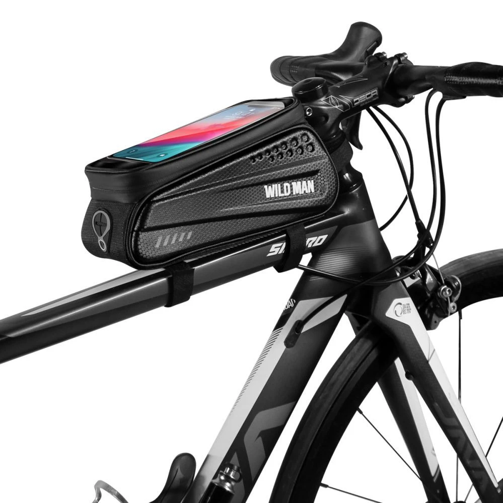 WILD MAN Bicycle Bag Waterproof Bike Phone Mount Bag Front Frame Top Tube Handlebar Bag with Touch Screen Holder Case