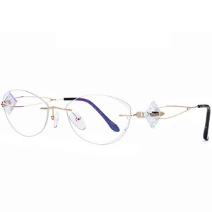 Wire Titanium Rimless Glasses Women Ultralight Eyeglasses Frame Diamond Trimming Cut Myopia Optical Frames Eyewear 7714