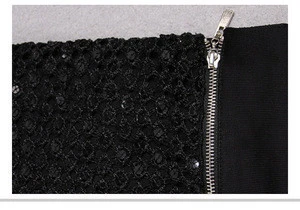 Women bandage Straight V-neck sling black sequins zipper Sexy Prom Dress Women