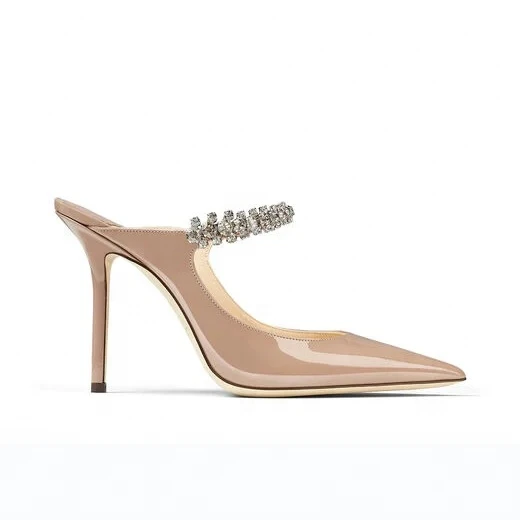 Women Designer Shoes Luxury Brands Pointed Toe Rhinestone Bling Bling Stiletto Heels Women High Heel Shoes Heels Mules