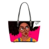 Women Large PU Shoulder Handbags Of African Girls Black Art Design Top handle Ladies Tote Bags