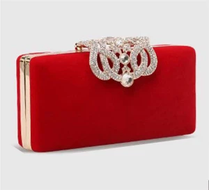 Women Luxury Fancy Imperial Crown Rhinestones Velvet Long Fashion Evening Clutch Bag