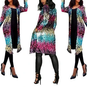 Women Metallic texture color sequins fashion casual jacket evening dress