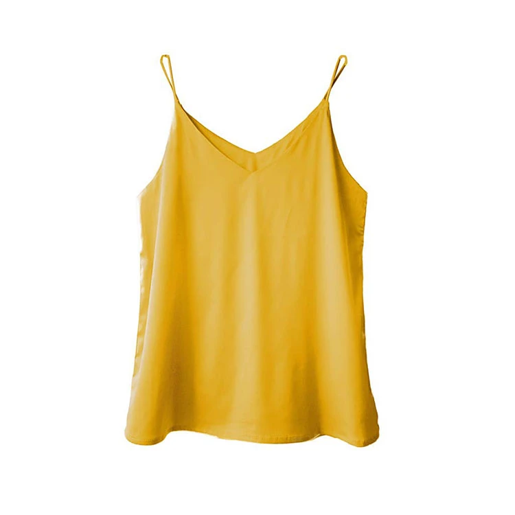 Womens silk satin camisole cami plain strappy tank shirt v-neck vest top