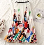 Womens Striped Printed Pleated Skirt With High Cost Performance A-line pleated skirt