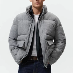 OEM Design men winter wool blend high collar zipper casual puffer jacket