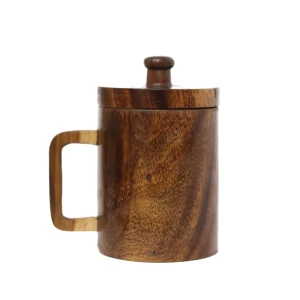 Hand crafted Wooden with lid Unbreakable Wood Mug for Drinking coffee Tea  Light weight