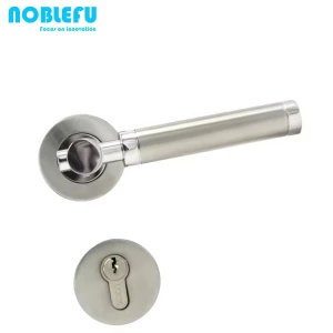 WC Door Handle Set on Screw Rosette with Toilet Lock (8 mm), Polished Stainless Steel / Matt Brushed Door Fitting