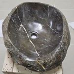 Handcrafted Stone Washbasin – “Dark Vein” | Natural Stone Sink for Bathroom Décor