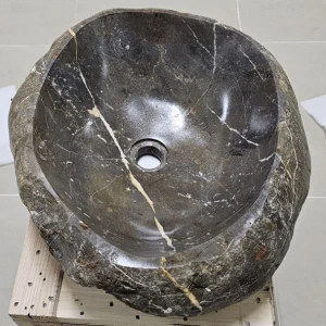 Handcrafted Stone Washbasin – “Dark Vein” | Natural Stone Sink for Bathroom Décor