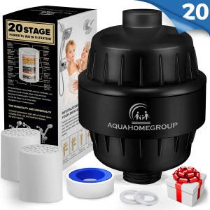 AquaHomeGroup 20 Stage Shower Filter with Vitamin C for Hard Water (Black)