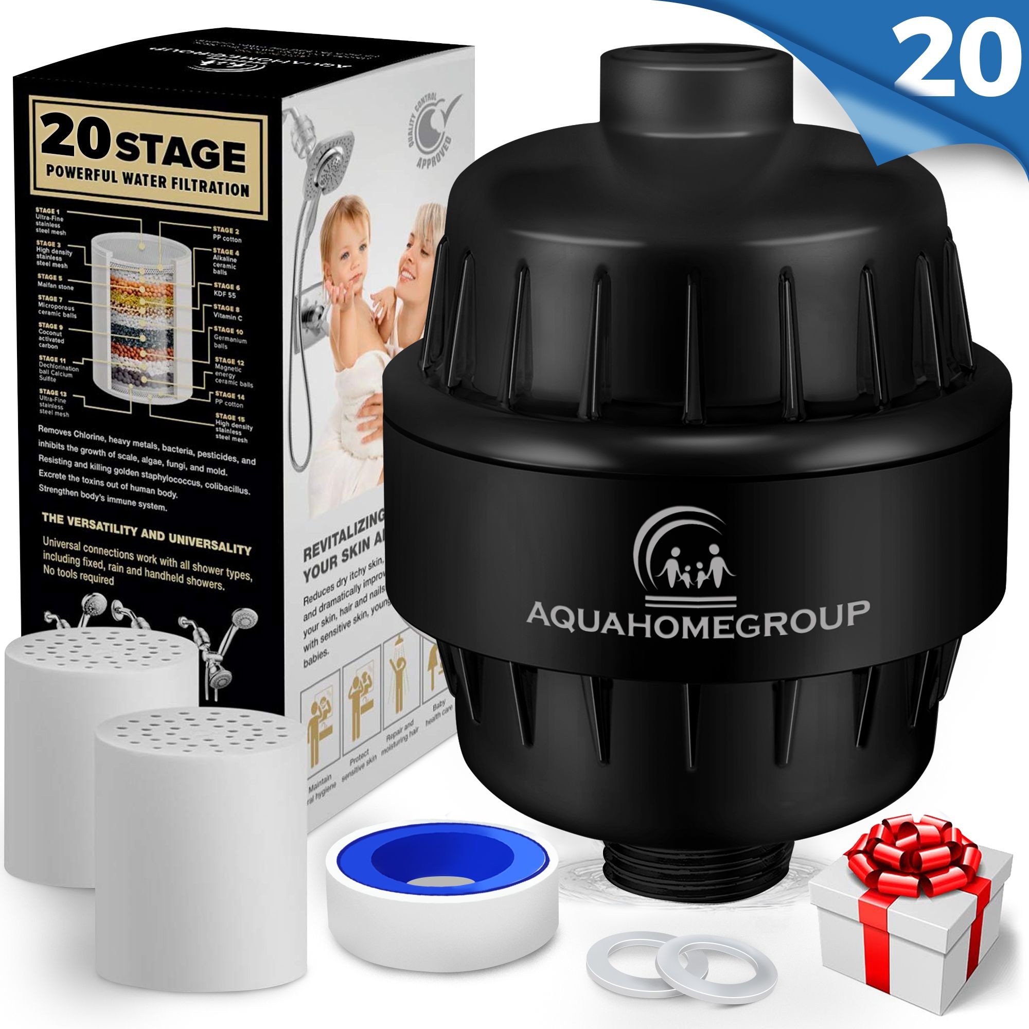 Aquahomegroup 20 Stage Shower Filter With Vitamin C For Hard Water