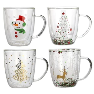 Classic Manufacture Christmas double wall cup High Borosilicate Double Wall Glass Coffee Cup for Christmas